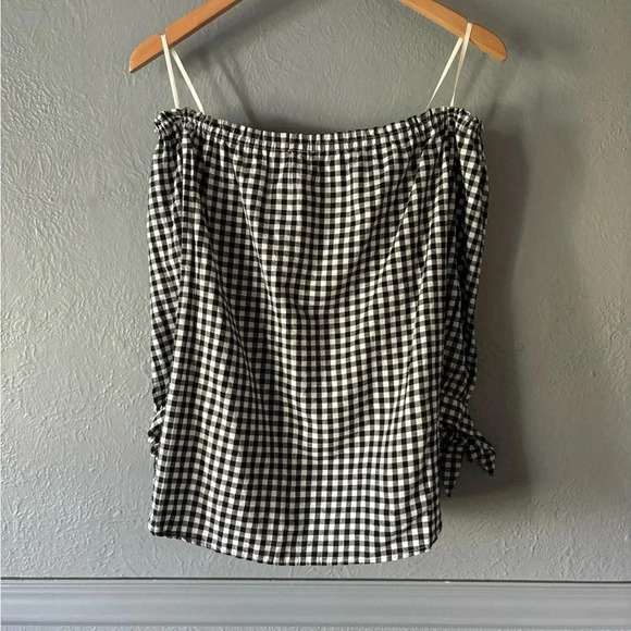 Caution to the Wind, Anthropologie, gingham, plaid, off shoulder, top m - Picture 5 of 10